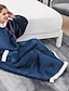 cheap Women&#039;s Robes-Women&#039;s Pink Wearable Blanket Hoodie Blanket Pajama Loungewear Grid / Plaid Pure Color Warm Plush Comfort Home Christmas Fleece Gift Hoodie Long Sleeve Pocket Fall Winter Lake blue Black