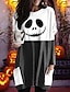 olcso Női pólók-Női Tunika Fekete Fehér Bor Kockás Színes Zseb Nyomtatott Hosszú ujj Halloween Hétvége Kerek Hosszú Absztrakt Festmény S