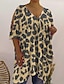 billige T-skjorter til kvinner-Dame Skjorte Svart Gul Vin Leopard Blomstret Trykt mønster Halvlange ermer Jul Daglig Fritid Ferie Festival V-hals Normal Store størrelser L