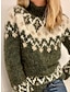 cheap Sweaters-Women&#039;s Pullover Sweater Jumper Turtleneck Stand Collar Crochet Knit Knit Patchwork Knitted Print Fall Winter Cropped Daily Holiday Stylish Casual Long Sleeve Color Block Green S M L