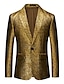 Недорогие Блейзер и куртка-Мужской модный блестящий блестящий пиджак для вечеринок больших размеров, стандартный однотонный, однобортный, с одной пуговицей, золото 2024