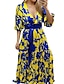 cheap Boho Dresses-Women&#039;s Swing Dress Boho Dress Long Dress Maxi Dress Blue Long Sleeve Floral Lace up Winter Fall Autumn V Neck Mature Winter Dress Weekend Fall Dress S M L XL