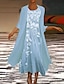 ieftine Rochii Party-Pentru femei Rochie casual Set de rochii Rochie din Două Piese Rochii Midi Trifoi Albastru piscină Roz Îmbujorat Manșon Lung Floral Zdrobit Iarnă Toamnă Primăvară Stil Nautic Modă Zilnic Vacan