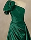 billige Aftenkjoler-a-line aftenkjole i berømthedsstil formel rød grøn kjole hoftog ærmeløs én skulder satin med rynket slids 2024