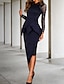 זול שמלות קוקטייל-נדן/עמוד קוקטייל שמלה אלגנטית שמלת כלה סתיו שמלת אורחת באורך ברך שרוול ארוך ספנדקס צוואר גבוה עם סלסולים מרופטים 2024
