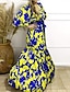Χαμηλού Κόστους Boho Φορέματα-Γυναικεία Φόρεμα ριχτό από τη μέση και κάτω Φόρεμα Boho Μακρύ Φόρεμα Μάξι Φόρεμα Θαλασσί Μακρυμάνικο Φλοράλ Με Κορδόνια Χειμώνας Φθινόπωρο Λαιμόκοψη V Ωριμος