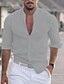 cheap Men&#039;s Casual Shirts-Men&#039;s Linen Shirt Long Sleeve Shirt White Black BlueSolid Color Collar Street Daily Tops Lightweight Casual Fashion Comfortable