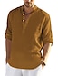 cheap Men&#039;s Casual Shirts-Men&#039;s Linen Shirt Long Sleeve Plain V Neck Maroon Army Green Khaki Light gray Brown Daily Going out Clothing Apparel Fashion Designer Business Elegant