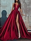 Χαμηλού Κόστους Βραδινά Φορέματα-βραδινό φόρεμα σε γραμμή κόκκινο πράσινο φόρεμα επίσημο γαμήλιο τρενάκι αμάνικο στράπλες σατέν με πιέτες σχίσιμο 2024