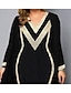 cheap Plus Size Dresses-Women&#039;s Plus Size Party Dress Color Block V Neck Ruched Long Sleeve Winter Fall Elegant Prom Dress Midi Dress Formal Party Dress / Cocktail Dress / Layered