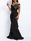 cheap Plus Size Party Dresses-Women&#039;s Plus Size Black Sequin Dress Prom Dress Party Dress Sparkly Dress Color Block Off Shoulder Short Sleeve Spring Fall Stylish Prom Dress Maxi long Dress Dress