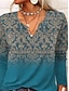 Χαμηλού Κόστους Γυναικεία T-Shirts-Γυναικεία Μπλουζάκι Θαλασσί Μπλε τυρκουάζ Φλοράλ Μακρυμάνικο Σπίτι Causal Βίντατζ Λαιμόκοψη V Κανονικό Χαλαρή Εφαρμογή Άνθινο Θέμα Τ