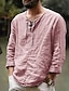 cheap Men&#039;s Casual Shirts-Men&#039;s Linen Shirt Solid Color Collarless Maroon Blue Pink Khaki Beige Outdoor Street Long Sleeve Clothing Apparel Basic Streetwear Casual