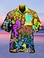 olcso Nagy méretű férfi ingek-Férfi Ing Hawaii ing Tábori póló Fluoreszkáló Térfogatcsökkenés Sárga Rubin Világos bíbor Bíbor Lóhere 3D nyomtatás Utca Hétköznapi Rövid ujjú 3D Ruházat Divat Hawaii Dizájn Alkalmi