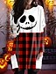 cheap Women&#039;s T-shirts-Women&#039;s Tunic Shirts Tunic Black White Wine Plaid Color Block Pocket Print Long Sleeve Halloween Weekend Round Neck Long Abstract Painting S