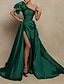 cheap Evening Dresses-A-Line Evening Gown Celebrity Style Dress Formal Red Green Dress Court Train Sleeveless One Shoulder Satin with Ruched Slit 2024