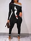preiswerte Zweiteilige Anzüge für Damen-Damen Hemd Hosen-Sets Dunkelgrau Schwarz Weiß Porträt Bedruckt Langarm Casual Urlaub Aktiv Strassenmode Ein-Schulter