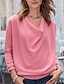 cheap Women&#039;s Blouses &amp; Shirts-Women&#039;s Shirt Blouse Cotton Plain Valentine&#039;s Day Casual Elegant Fashion Daily Long Sleeve V Neck Pink Fall &amp; Winter