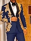 cheap Tuxedo Suits-Burgundy Men&#039;s Prom Suits Party Prom Suits Sequin Disco Sparkly Tuxedos 2 Piece Shawl Collar Floral Print Standard Fit Single Breasted One-button 2024