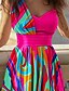 cheap Midi Dresses-Women&#039;s Swing Dress Midi Dress Midi Dress Fuchsia Sleeveless Striped Plus High Low Print Fall Winter One Shoulder Elegant Mature 2022 S M L XL