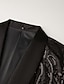 baratos Tuxedo Suits-Smoking masculino preto para festa de baile, 2 peças, lantejoulas, estampa floral, gola xale, ajuste padrão, peito único, um botão, 2024