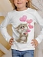 cheap Girl&#039;s 3D T-shirts-Kids Girls&#039; T shirt Long Sleeve 3D Print Animal Cat White Black Gray Children Tops Fall Winter Active Sports Fashion Outdoor Daily Indoor Regular Fit 3-12 Years