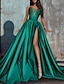 Χαμηλού Κόστους Βραδινά Φορέματα-βραδινό φόρεμα σε γραμμή κόκκινο πράσινο φόρεμα επίσημο γαμήλιο τρενάκι αμάνικο στράπλες σατέν με πιέτες σχίσιμο 2024