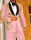 cheap Tuxedo Suits-Burgundy Men&#039;s Prom Suits Party Prom Suits Sequin Disco Sparkly Tuxedos 2 Piece Shawl Collar Floral Print Standard Fit Single Breasted One-button 2024