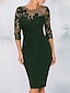 abordables Vestidos de cóctel-vestido de cóctel elegante vestido semi formal de manga larga vestido midi negro bordado cuello de ilusión con encaje de pedrería 2022