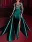 tanie Suknie wieczorowe-suknia wieczorowa o kroju syreny luksusowa sukienka karnawał czerwona zielona sukienka tren sądowy długi rękaw klejnotowy dekolt satyna z aplikacjami ze strasu 2024