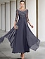cheap Mother of the Bride Dresses-A-Line Mother of the Bride Dress Wedding Guest Elegant Plus Size Jewel Neck Ankle Length Chiffon Lace 3/4 Length Sleeve with Ruched Sequin Appliques 2024