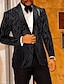 voordelige Tuxedo -pakken-Zwarte heren feestgala smokings 2-delige pailletten bloemenprint sjaalkraag standaard pasvorm enkele rij knopen met één knop 2024