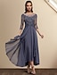 cheap Mother of the Bride Dresses-A-Line Mother of the Bride Dress Plus Size Elegant High Low Jewel Neck Asymmetrical Tea Length Chiffon Lace 3/4 Length Sleeve with Sequin Appliques 2023