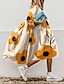 זול שמלות עם הדפס-בגדי ריקוד נשים פרחוני Ruched טלאים צווארון עגול שמלת מידי יום יומי בוהו יומי שרוול 4\3 קיץ אביב