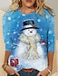 cheap T-shirts &amp; Blouses-Women&#039;s T shirt Tee Green Black Blue Snowman Reindeer Print Long Sleeve Casual Christmas Round Neck Regular S