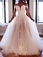 baratos Vestidos de Casamento-Noivado Formal Vestidos de noiva De Baile Ombro a Ombro Alças Cauda Capela Renda Vestidos de noiva Com Botões Apliques 2024