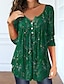 cheap Women&#039;s T-shirts-Women&#039;s T shirt Tee Floral Holiday Weekend Button Print Flowing tunic Yellow Long Sleeve Tunic Basic Round Neck Fall &amp; Winter