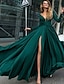 cheap Evening Dresses-A-Line Evening Gown Empire Black Dress Holiday Wedding Guest Floor Length Long Sleeve V Neck Chiffon V Back with Slit Pure Color 2024