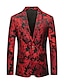 cheap Blazer&amp;Jacket-Men&#039;s Fashion Party Blazer Plus Size Regular Standard Fit Floral Single Breasted One-button Red 2024
