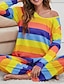 abordables Pijamas para mujeres-Mujer Pijamas Camisón Conjuntos 2 Piezas Arco iris Raya Moda Confort Suave Hogar Diario Cama Algodón Transpirable Escote en V Manga Larga Camiseta Pantalón Primavera Otoño Amarillo Azul Piscina