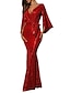 baratos Vestidos com Lantejoulas-vestido de festa feminino vestido de véspera de ano novo vestido de baile vestido de convidado de casamento vestido de lantejoulas vestido longo vestido maxi vermelho manga longa renda