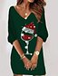 Χαμηλού Κόστους εμπριμέ φούτερ &amp; φορέματα με κουκούλα-Γυναικεία Φόρεμα φούτερ Φόρεμα ριχτό Φόρεμα ιδρώτα Μίνι φόρεμα Ασημί Μαύρο Πράσινο του τριφυλλιού 3/4 Μήκος Μανικιού Χιονονιφάδα Στάμπα Φθινόπωρο Χειμώνας Λαιμόκοψη V Βασικό Χριστούγεννα Διακοπές
