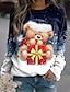 Χαμηλού Κόστους Γυναικείες Κουκούλες &amp; Φούτερ-Γυναικεία Πουλόβερ Κάνε στην άκρη Χριστουγεννιάτικο μπλουζάκι Γραφική Χιονάνθρωπος Χιονονιφάδα Χριστούγεννα Causal Μπλε τζιν Πράσινο του Γρασιδιού Λευκό Κομψό στυλ street Χριστούγεννα