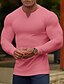 cheap Men&#039;s Casual T-shirts-Men&#039;s T shirt Tee Solid Color V Neck Blue Pink White Street Sports Long Sleeve Clothing Apparel Fashion Designer Casual Comfortable