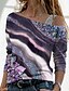 cheap T-shirts &amp; Blouses-Women&#039;s T shirt Tee Green Purple Brown Graphic Print Long Sleeve Holiday Weekend Basic Off Shoulder Regular Abstract Painting S