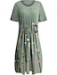 abordables Robes à motifs-Robe mi-longue Femme Robe casual Manche Courte Automne Printemps Eté - basique Moderne Ruché Imprimer Floral Col Ras du Cou du quotidien Fin de semaine 2023 Bleu Vert S M L XL XXL 3XL