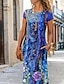 cheap Print Dresses-Women‘s A Line Dress Maxi long Dress Blue Short Sleeve Floral Pocket Print Summer Round Neck Casual 2023 S M L XL XXL 3XL