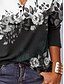 cheap T-shirts &amp; Blouses-Women&#039;s T shirt Tee Black Flower Button Long Sleeve Casual Basic V Neck Regular Painting S
