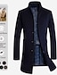お買い得  メンズトレンチコート-男性用 冬物コート 羊毛のコート オーバーコート ビジネス カジュアル 秋 ウール アウターウェア 衣類 ベーシック ソリッド スタンド シングルブレスト 一つボタン