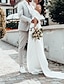 ieftine Rochii de Mireasă-hol rochii de mireasa simple teaca/coloana cu umeri cu maneca trena curte rochii de mireasa din satin cu despicat in fata petrecere de nunta de vara 2024